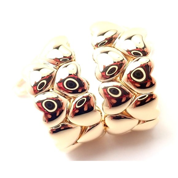 Authentic! Cartier 18k Yellow Gold Heart Shaped Hoop Earrings - Picture 1 of 11